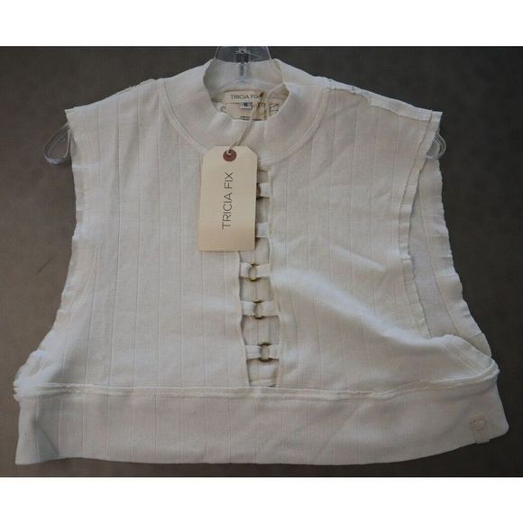 Free People x Tricia Fix Women's S Cream Harris Micro Crop Tank Top - Picture 4 of 7